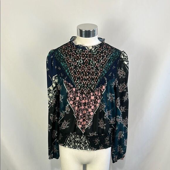 Tracy Reese Navy Multi Print With Elastic Trim  Top - Picture 1 of 6